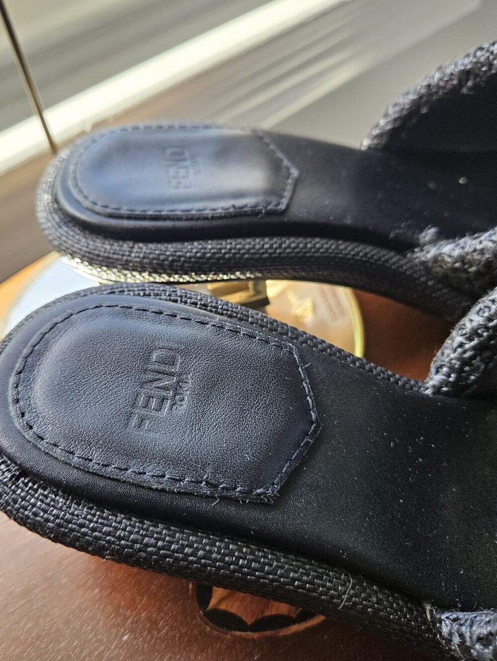 Fendi FF Hardware Raffia Slide Sandals Size 37 Black - Picture 7 of 14